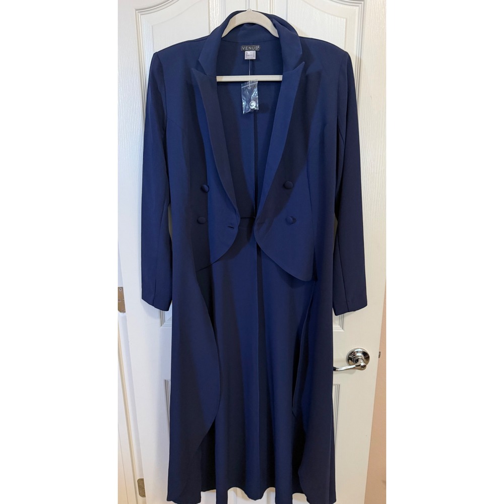 Venus Tuxedo High Low Blazer Double Breasted Button Blue Women's 14 Career NWOT.